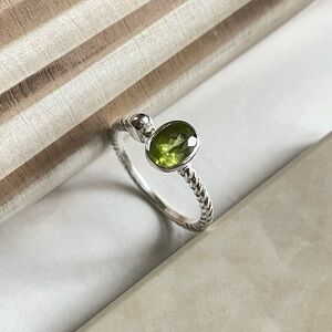 925 Sterling Silver Natural Peridot Ring “Vibes” Handmade Ring, US Size 6